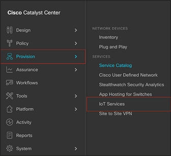 Location of IoT Services within the menu