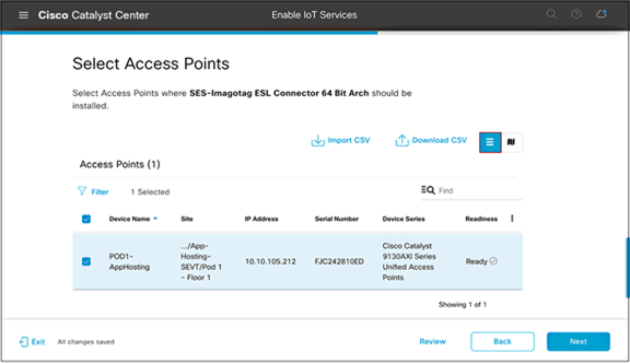 Selecting access points from the list