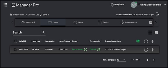 SES-imagotag ESL synchronized properly with the assigned item