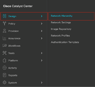 Location of Network Hierarchy from the menu