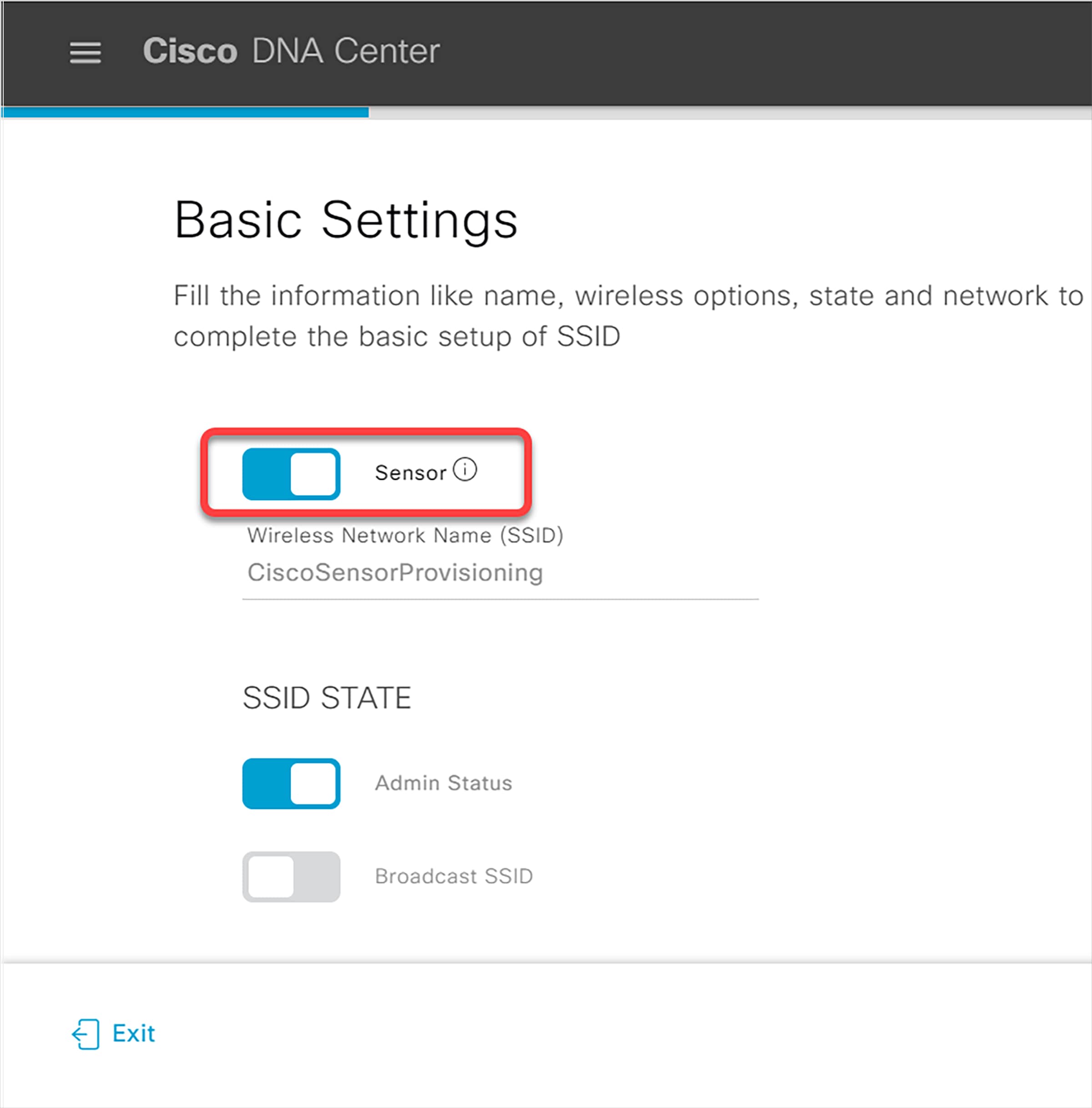 Enable the Sensor feature for the SSID