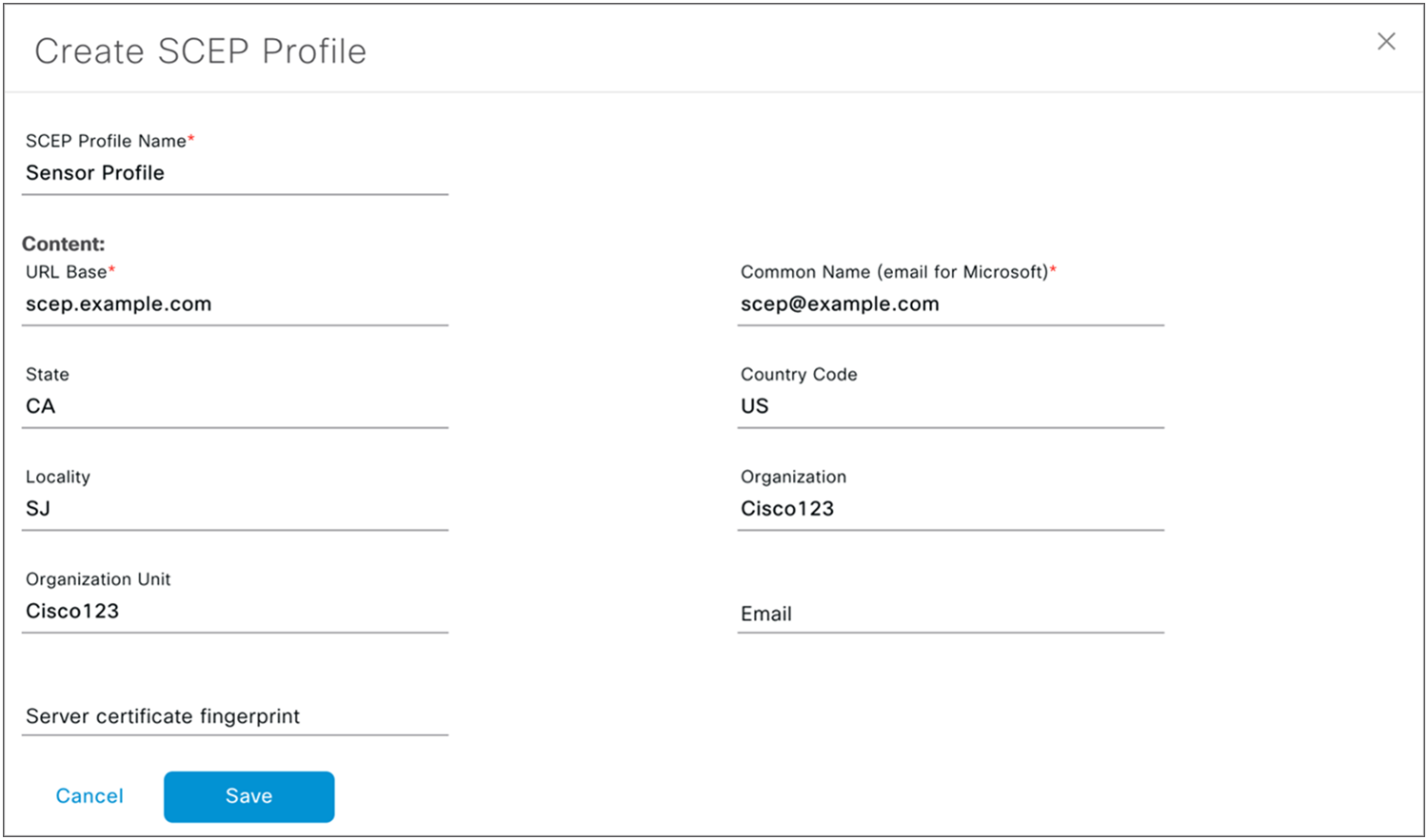 Create SCEP Profile page