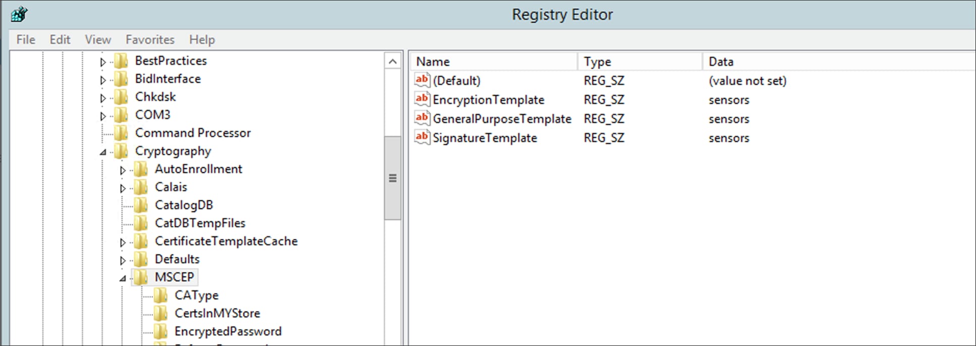 MSCEP directory within a Windows machine