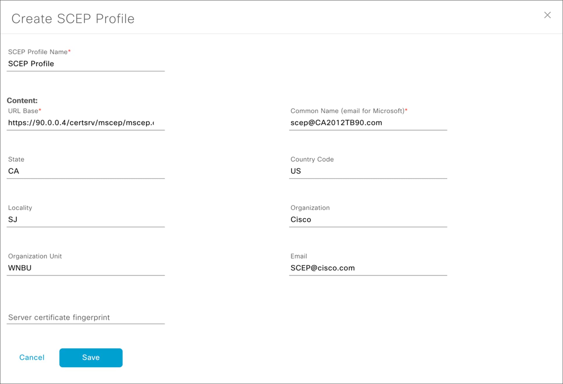 Create SCEP Profile page