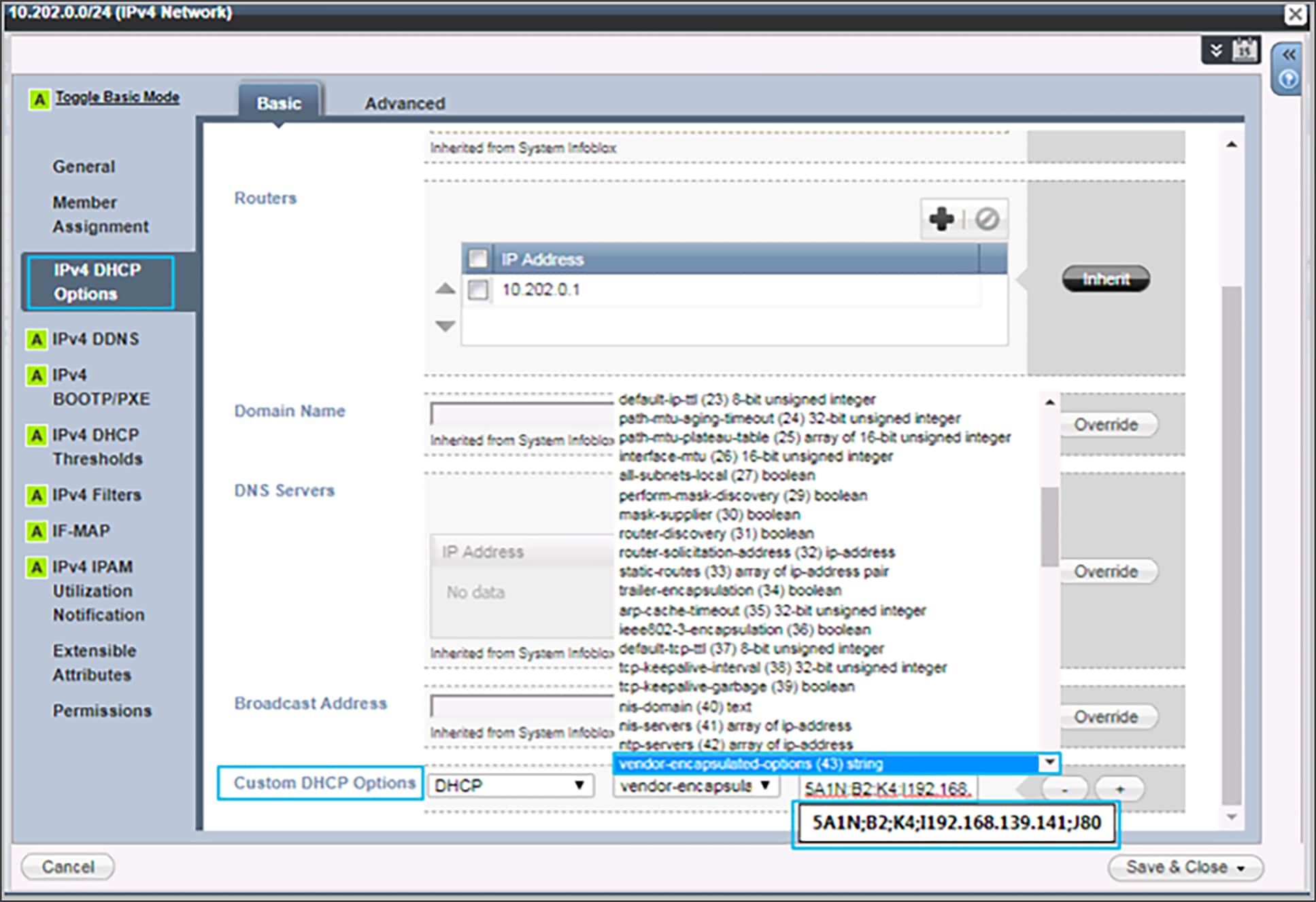 Creating an option 43 string on an Infoblox DHCP server
