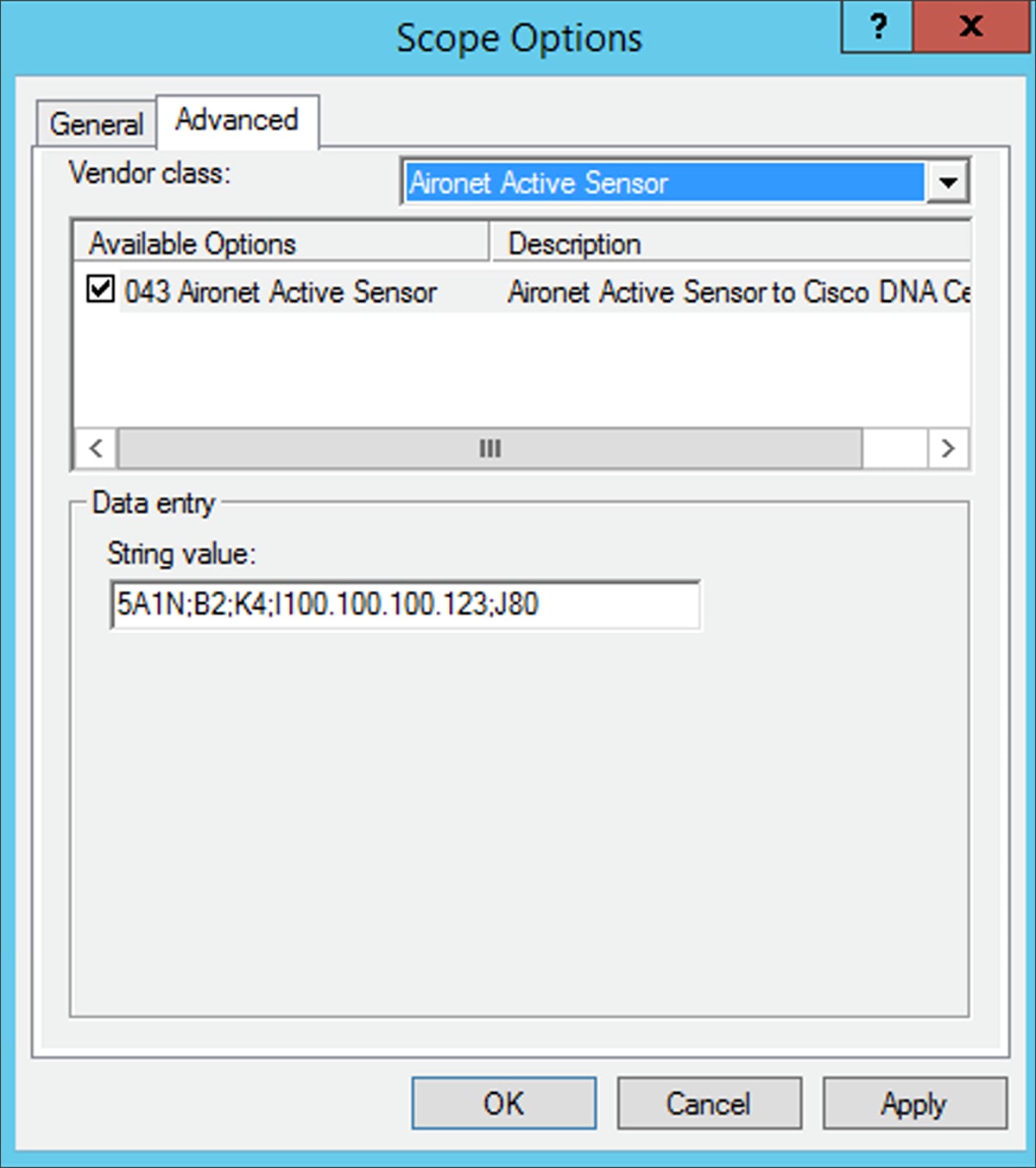 Specifying scope options for the sensor’s vendor class