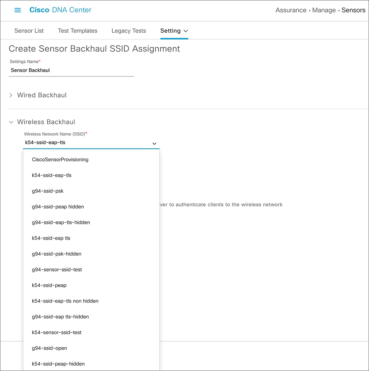 Configuring a wireless backhaul profile and selecting an SSID