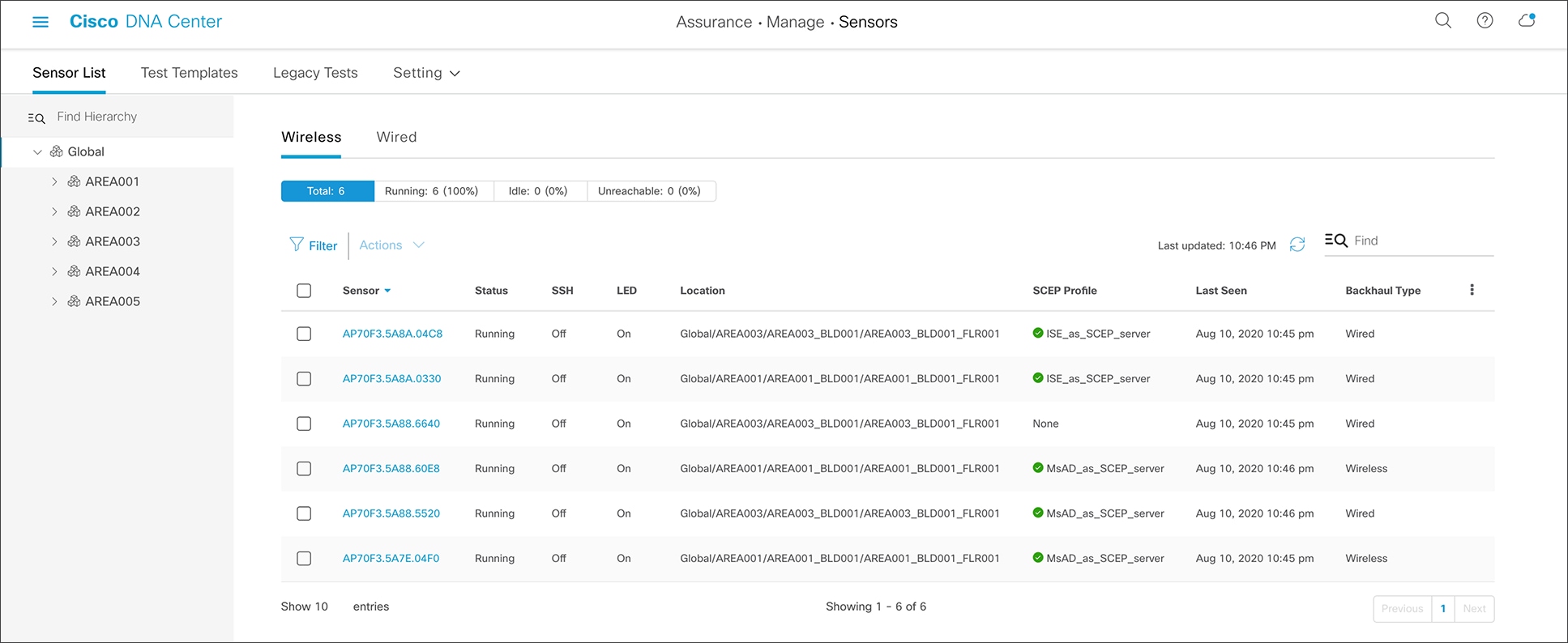 Sensor List page
