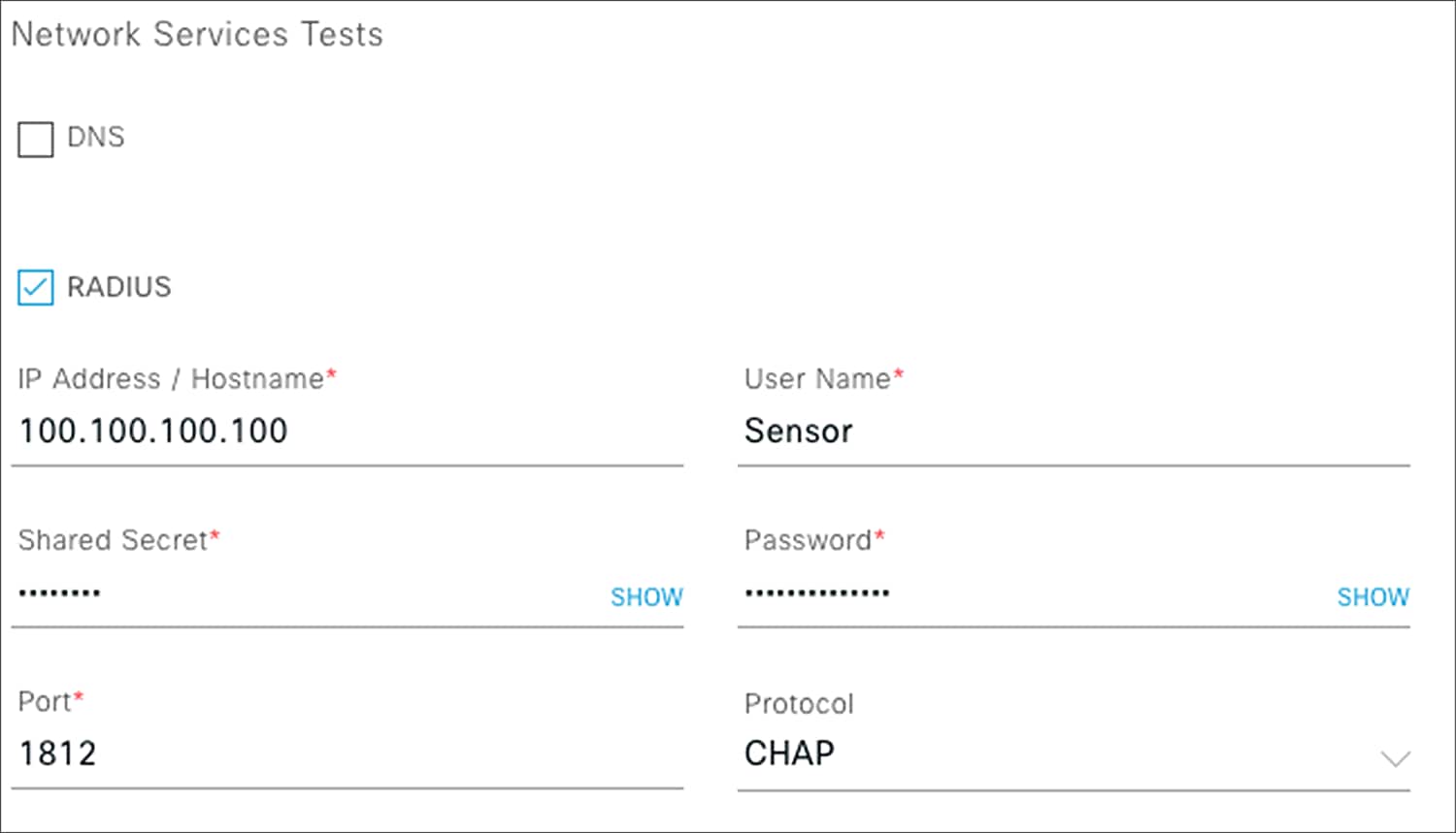 Network Services Tests – RADIUS test