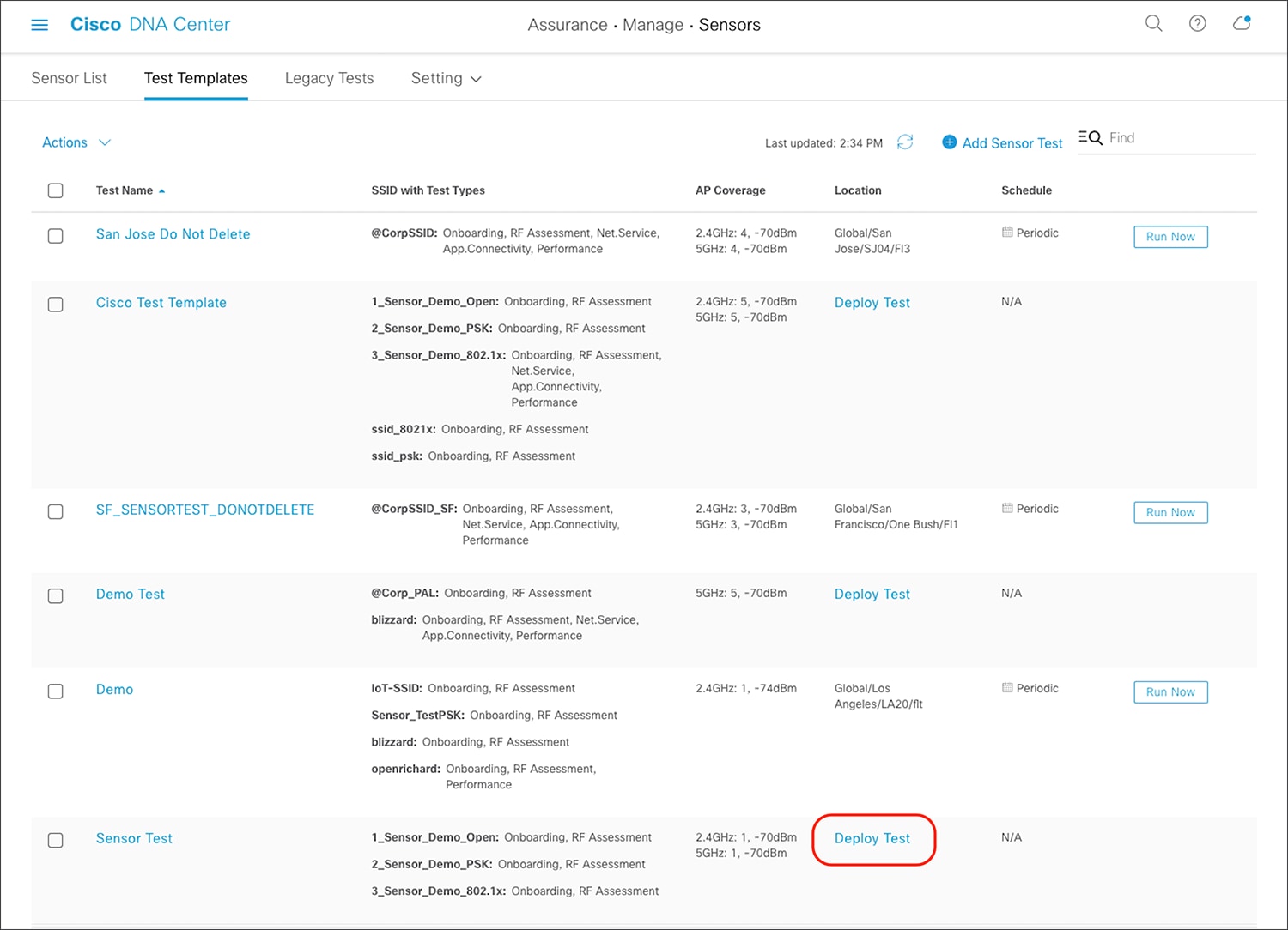 List of sensor tests created