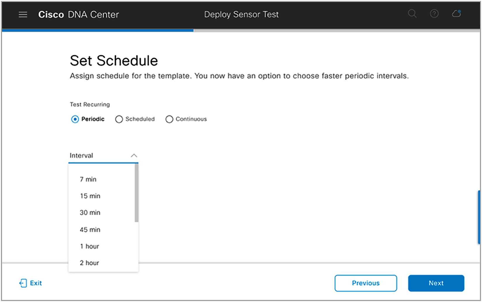 Configuring the schedule for the sensor test