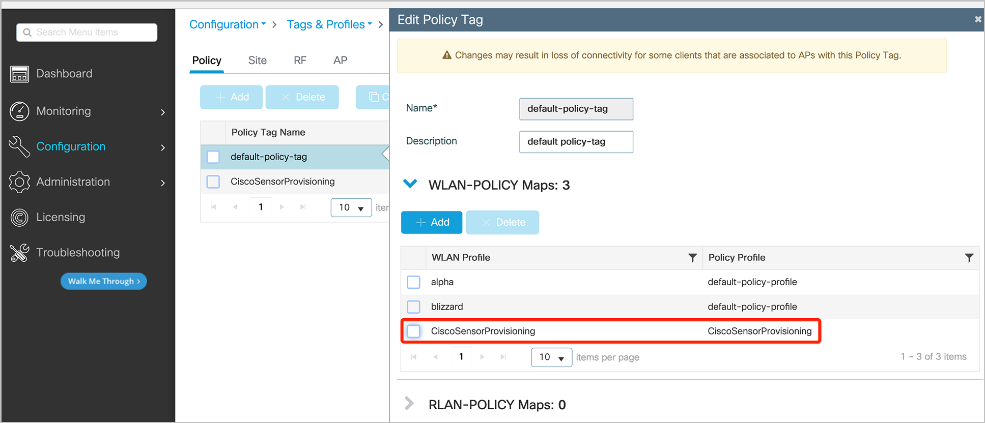 Adding the policy tag to the CiscoSensorProvisioning policy profile