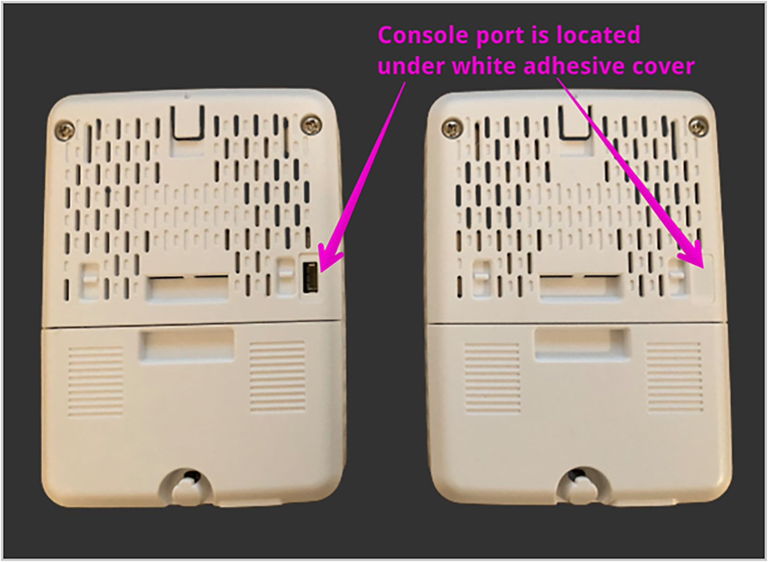 Location of console port in back of sensor