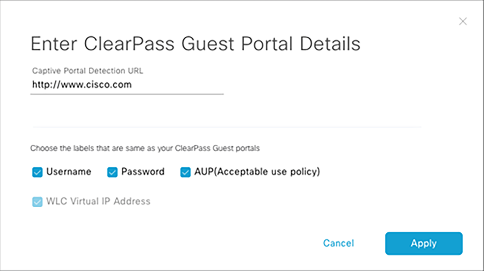 Configuring ClearPass guest portal details during test creation