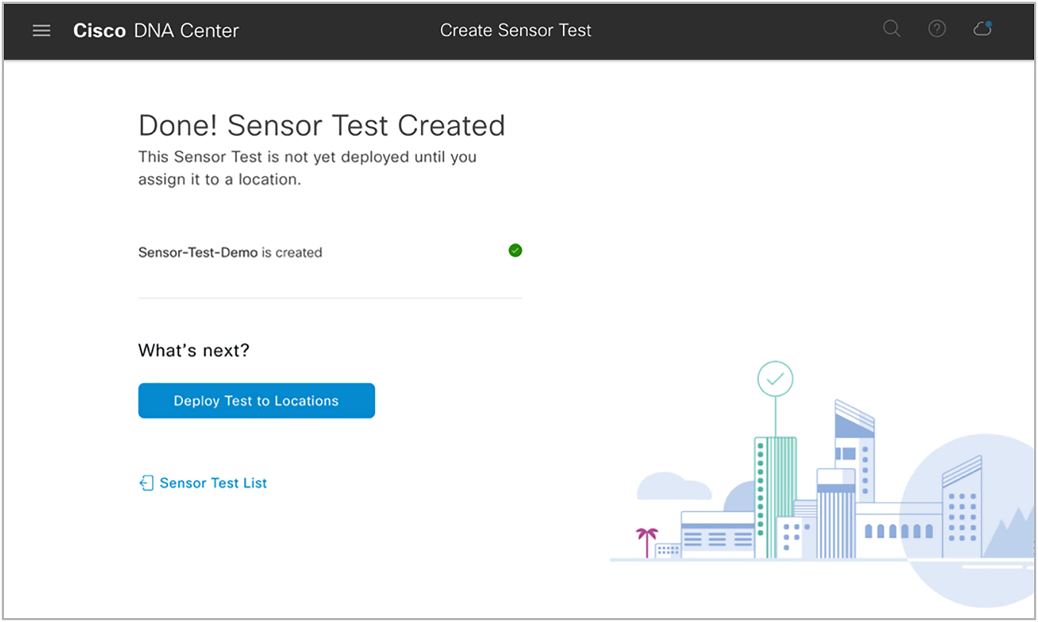 Sensor test creation confirmation screen