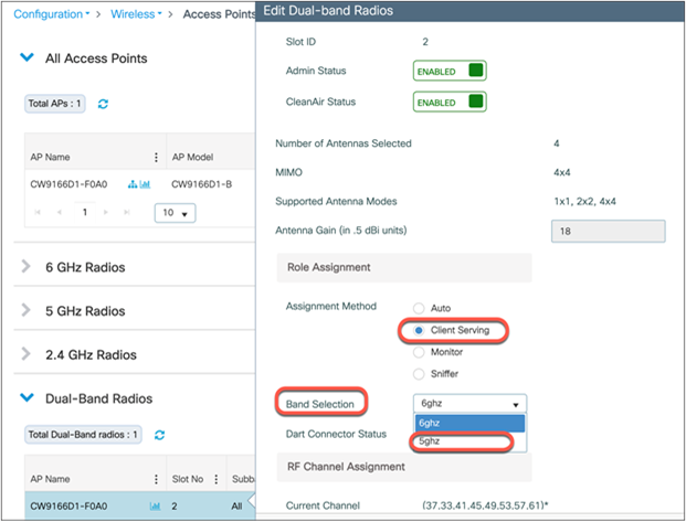 Manual configuration of 5/6-GHz dual band in the Catalyst CW9166D1