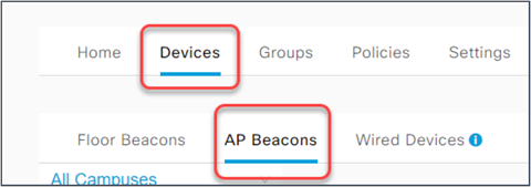 Cisco Spaces AP Beacons within IoT Services