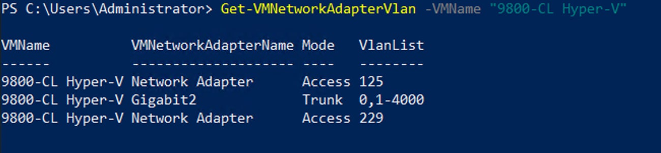 VLAN settings for the VM adapters
