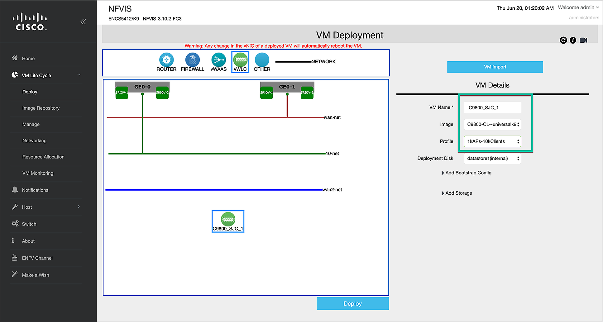 From the VM Deployment window