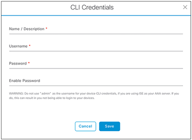 CLI Credentials form that appears when you click Add in the previous figure