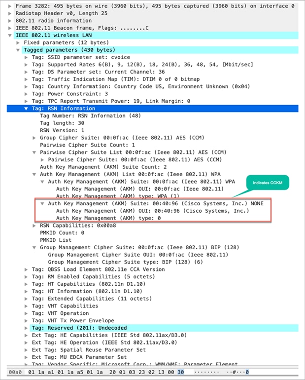 Packet capture – RSN information with CCKM