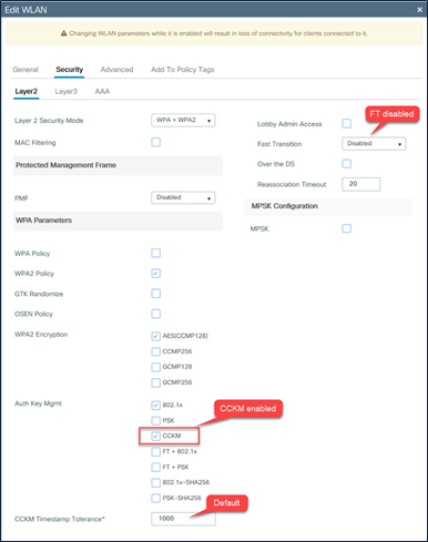 WLAN configuration – CCKM