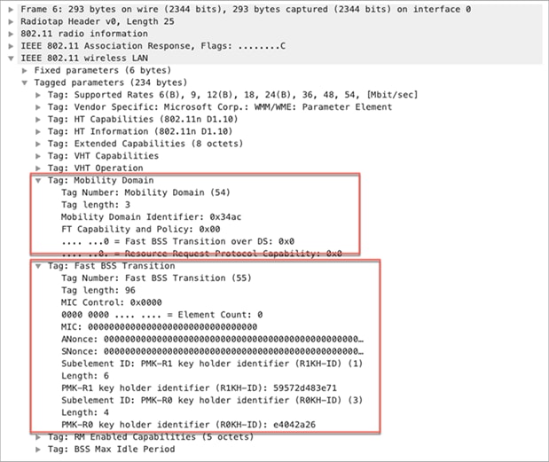 Packet capture – FT/802.11r association response