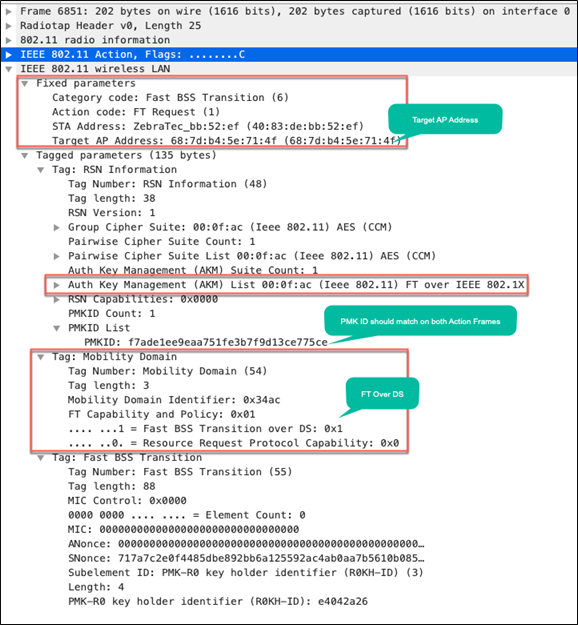 Packet capture – FT over the DS: Action frame from client