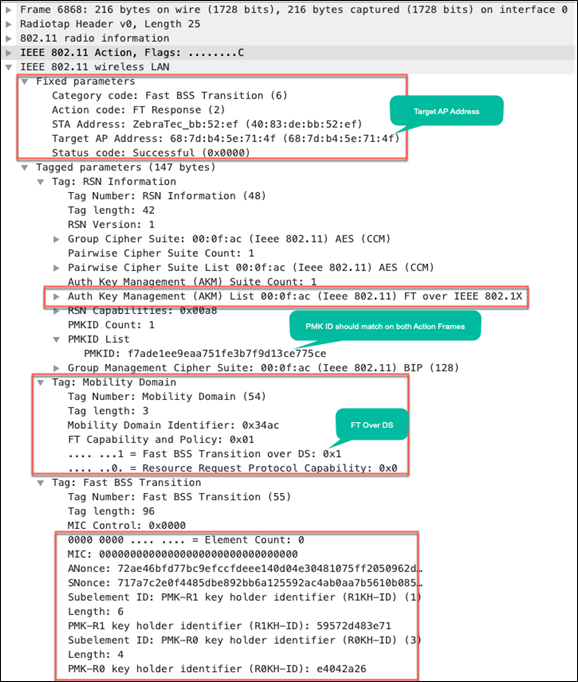 Packet capture – FT over the DS: Action frame from AP