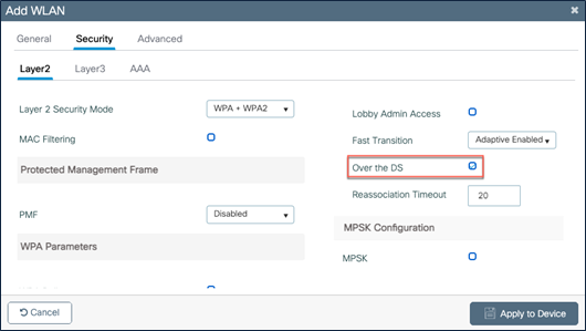 WLAN configuration – FT over the DS