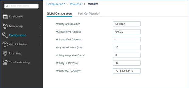 Catalyst 9800 Series mobility group configuration