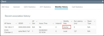Catalyst 9800 Series inter-controller roam – client mobility history on the anchor controller