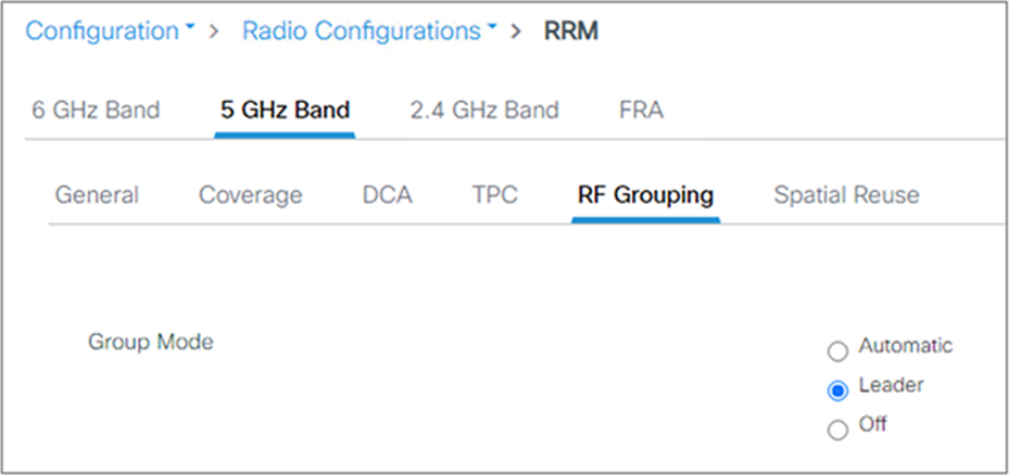 Configuration > Radio Configurations > RRM
