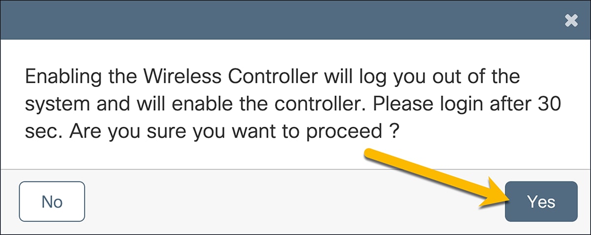 In the resulting window, choose Yes to enable the wireless controller