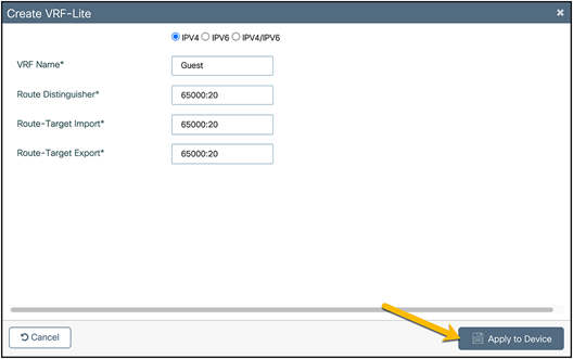 Create the guest VRF