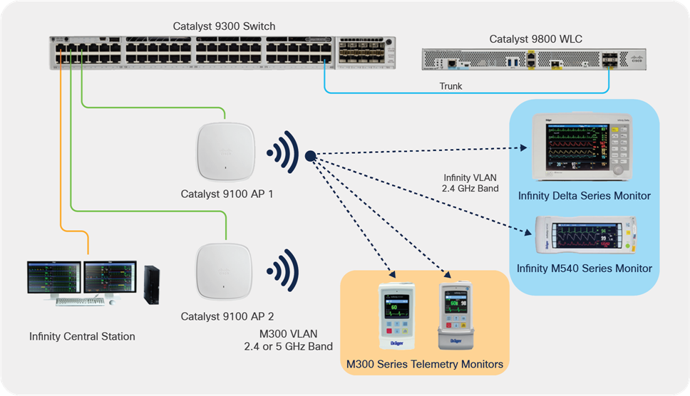 Example Cisco and Dräger network topology