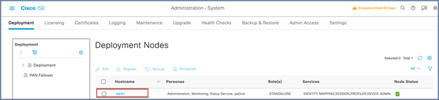 Select the hostname of the ISE node.