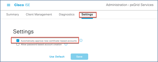 Navigate to Administration > pxGrid Services > Settings.
