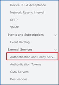 Scroll down on the left and select Authentication and Policy Servers