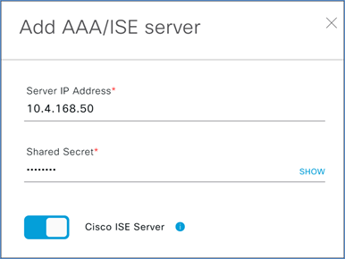 Click the slider next to Cisco ISE Server