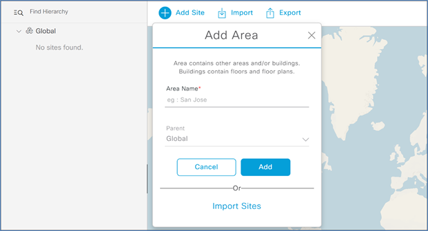 In the resulting popup, enter your Area Name and click Add