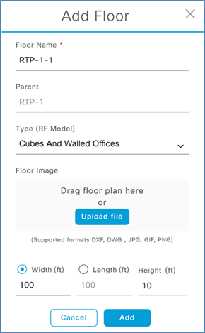 Enter a floor name and click Add. Optionally, upload a floor plan