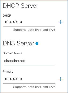 Scroll down and enter the information for the DHCP and DNS servers