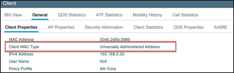 Client using a universal MAC address