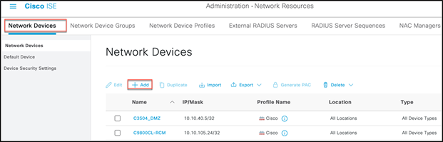 Dashboard > Administration > Network Resources > Network Devices