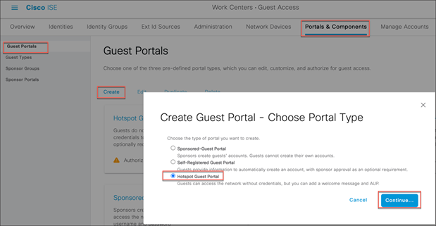 Work Centers > Guest Access > Portals & Components
