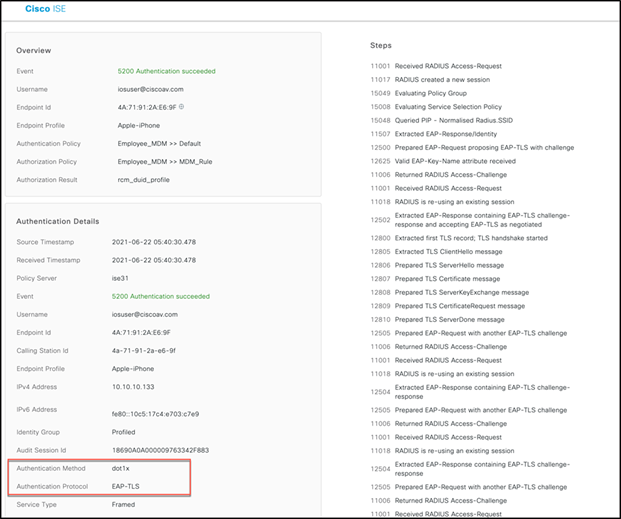 Dashboard > Operations > RADIUS > live logs