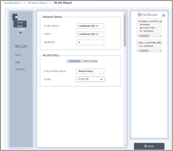 WLAN wizard – WLAN and policy configuration