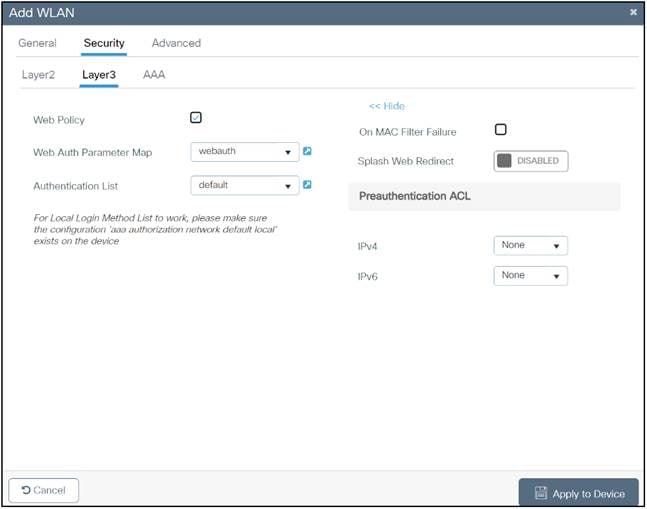 WLAN Layer 3 security settings