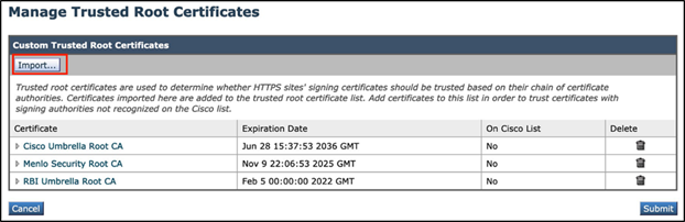Custom Trusted Root Certificates